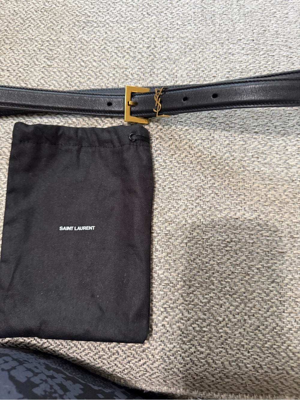 Saint Laurent Black Leather Belt with Gold YSL Buckle and Logo Detail